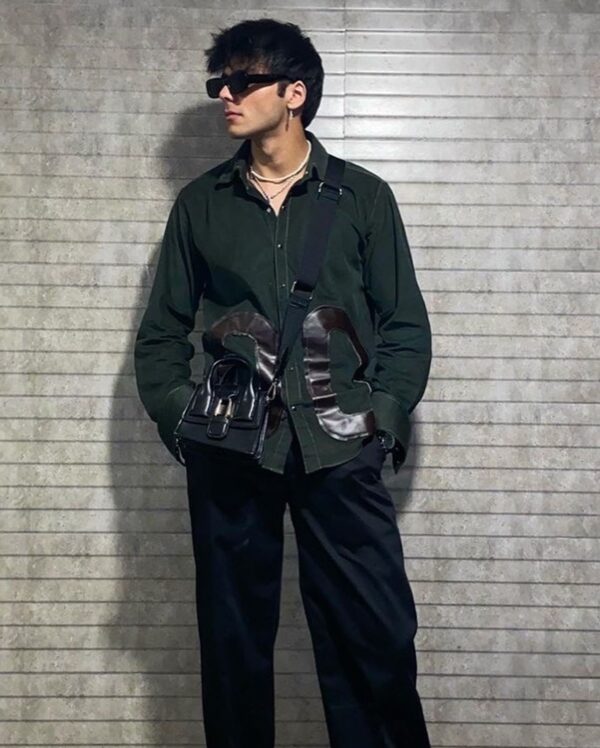 corduroy PU patchwork shirts - Image 3