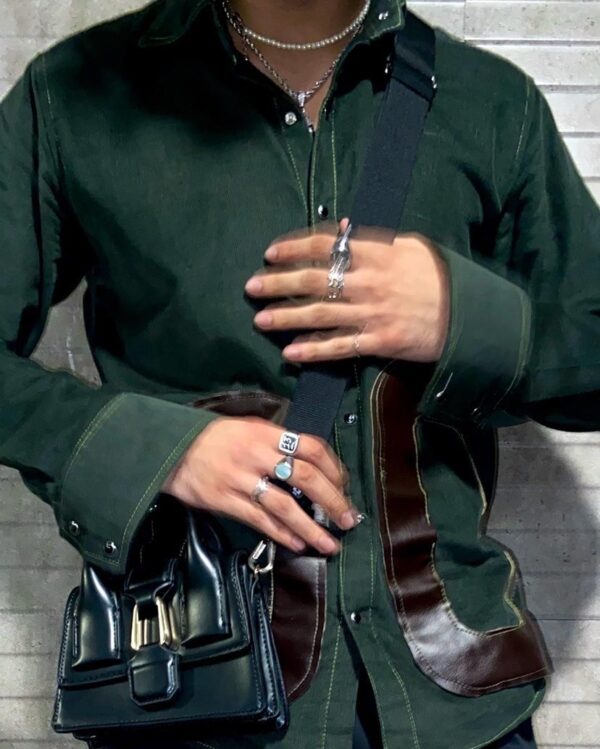 corduroy PU patchwork shirts - Image 4