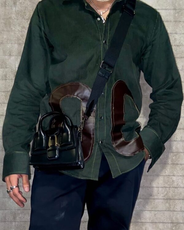 corduroy PU patchwork shirts - Image 2