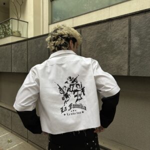 zipper LA familia printed shacket