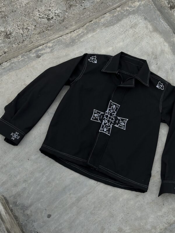 Embroidered cross / logo shacket - Image 8