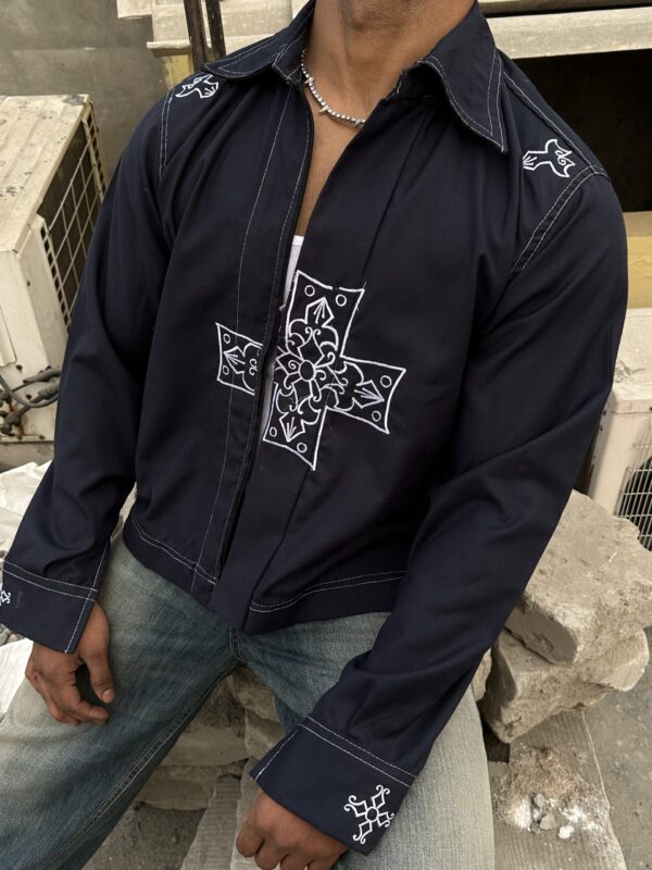 Embroidered cross / logo shacket - Image 2