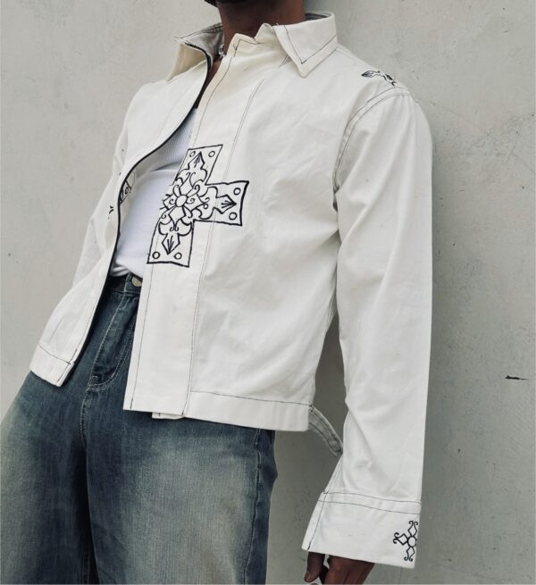 Embroidered cross / logo shacket