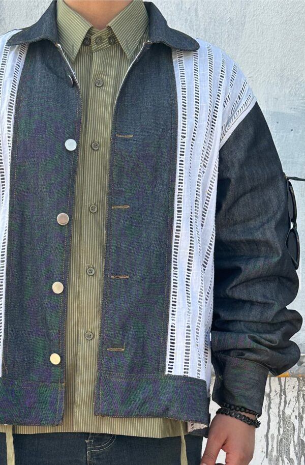 denim knitted upcycled  shacket - Image 3