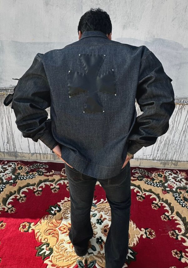 denim knitted upcycled  shacket - Image 5