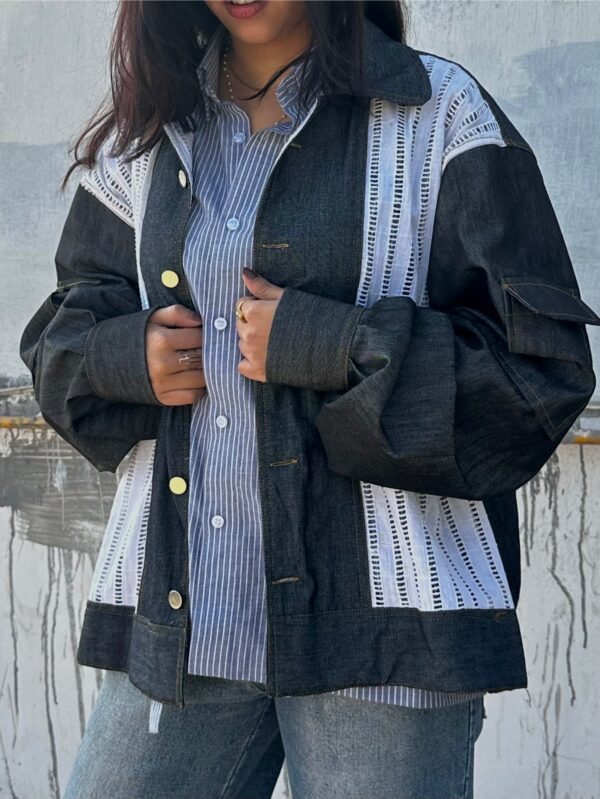 denim knitted upcycled  shacket - Image 4