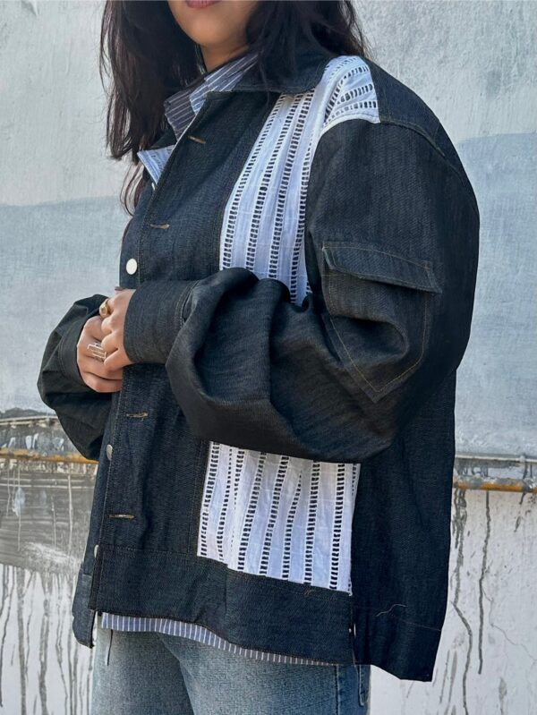 denim knitted upcycled  shacket - Image 9