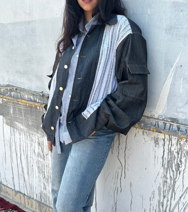 denim knitted upcycled  shacket - Image 8