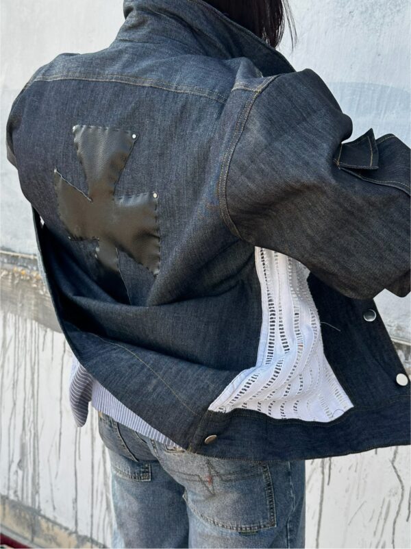 denim knitted upcycled  shacket - Image 7