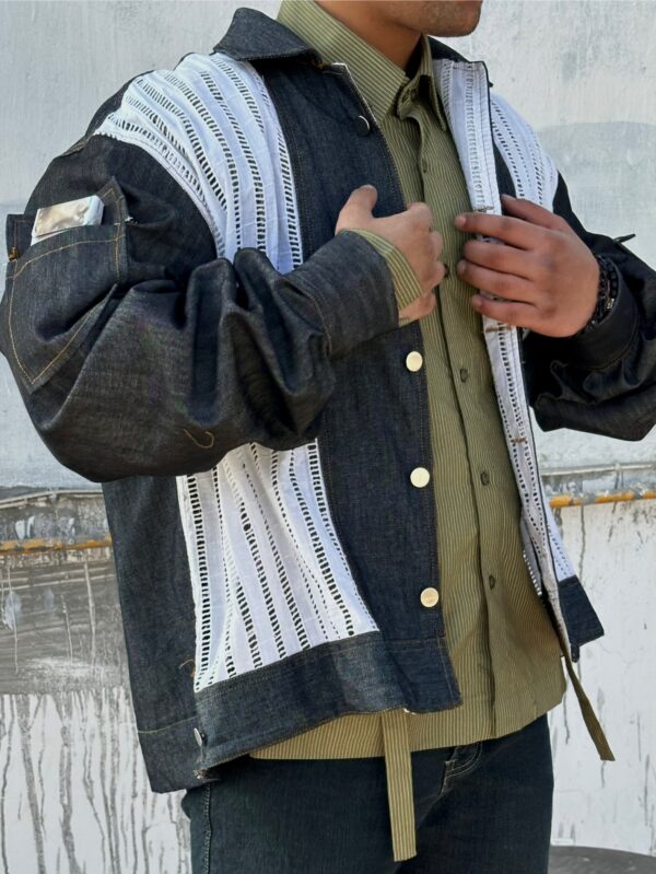 denim knitted upcycled  shacket - Image 10