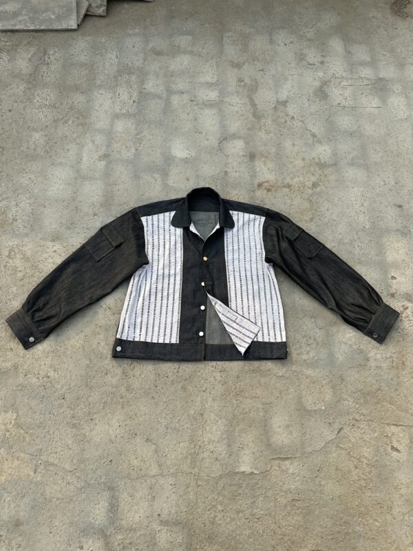 denim knitted upcycled  shacket - Image 2