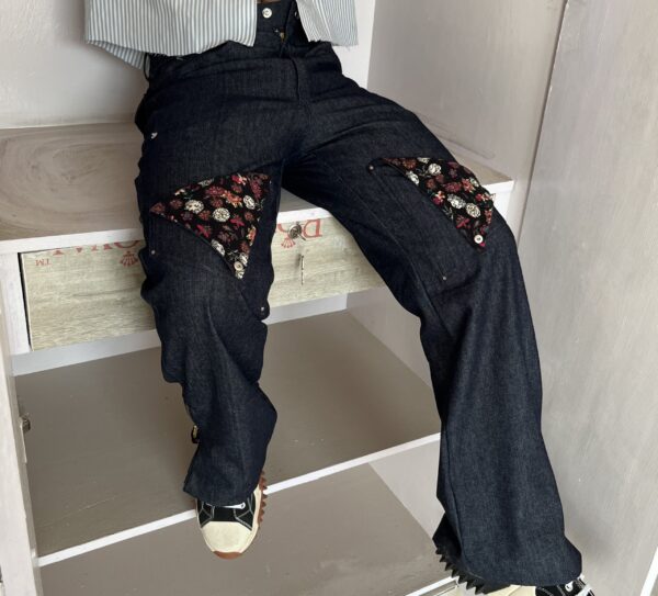 Floral patch pocket denim