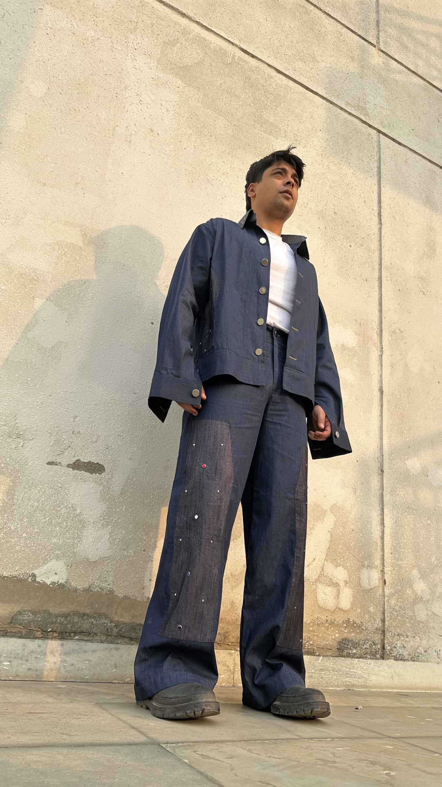 studded chaos denim co-ord set